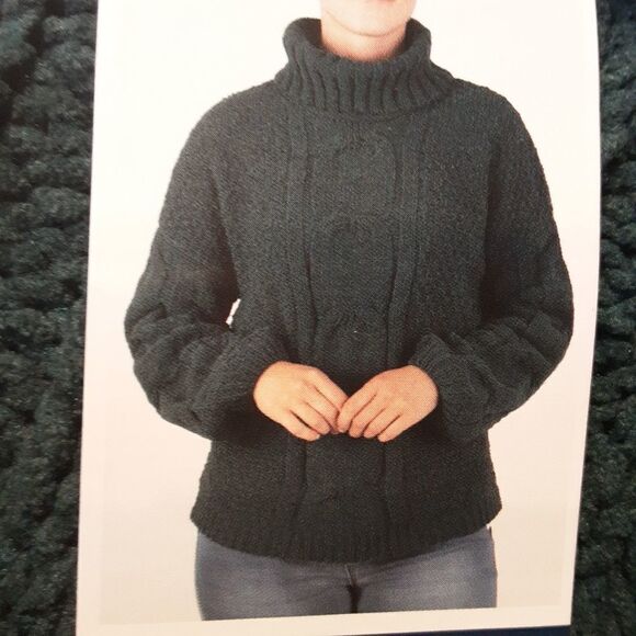 SEVEN7 Chenille Oversize Sweater, Deep Teal, Cable Knit, See Measurements - Picture 3 of 7